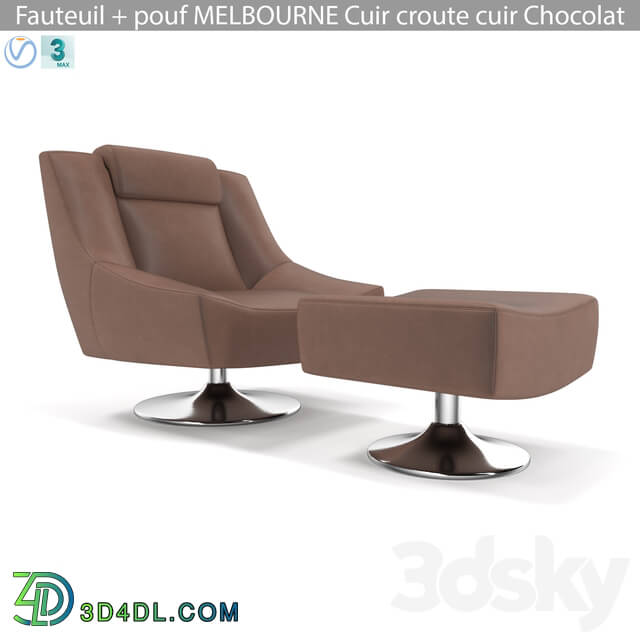 Arm chair - Fauteuil _ pouf MELBOURNE Cuir croute cuir Chocolat