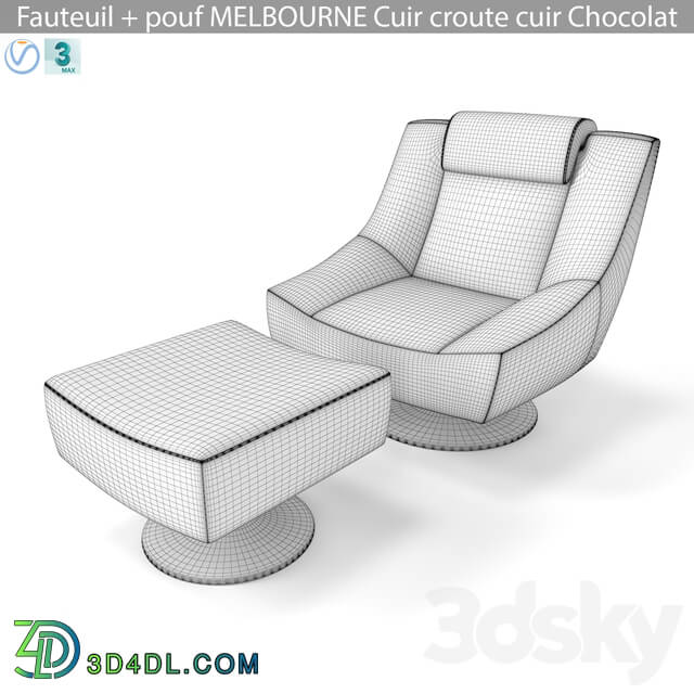 Arm chair - Fauteuil _ pouf MELBOURNE Cuir croute cuir Chocolat