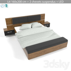 Bed - Lit 160x200 cm _ 2 chevets suspendus _ LED 