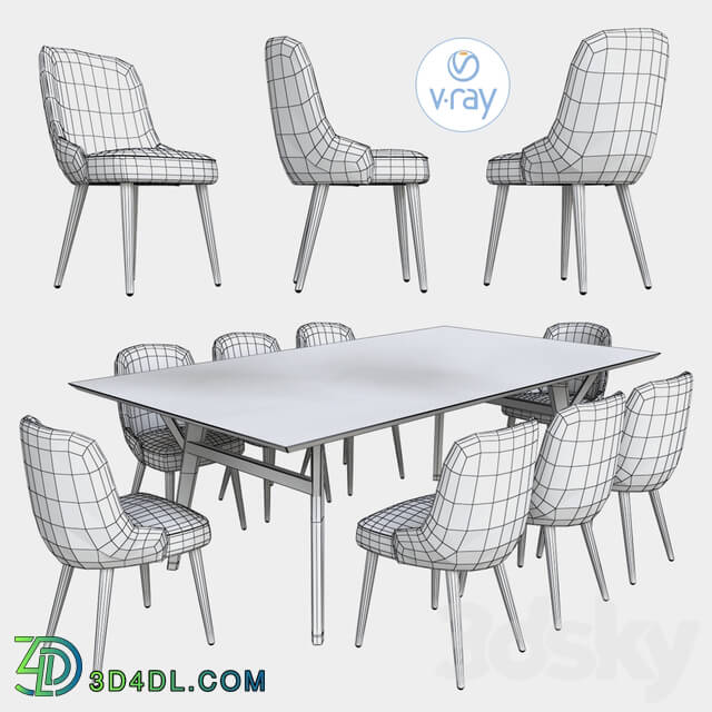 Table _ Chair - Expandable dining table pebble