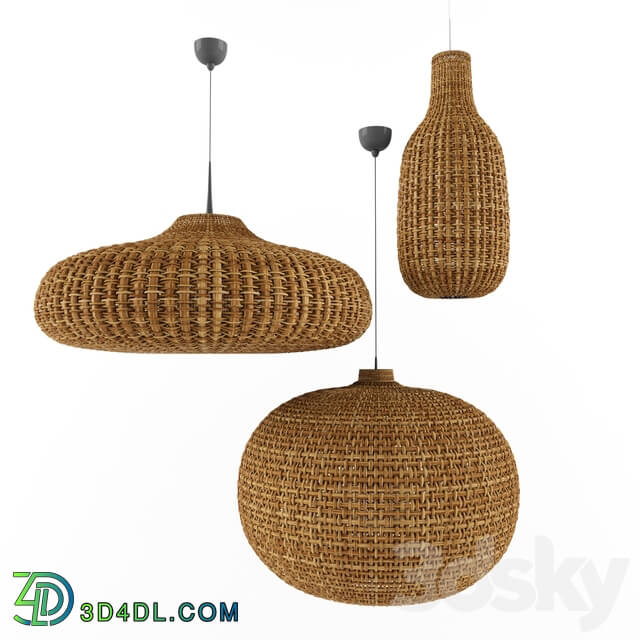 Chandelier - Natural Wicker Rattan Lamp Set 2