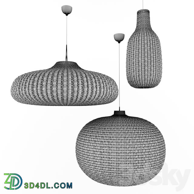 Chandelier - Natural Wicker Rattan Lamp Set 2