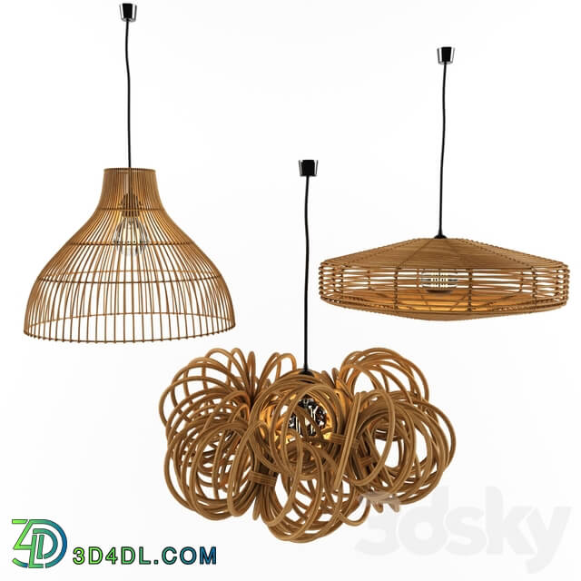 Chandelier - Natural Wicker Rattan Lamp Set 3