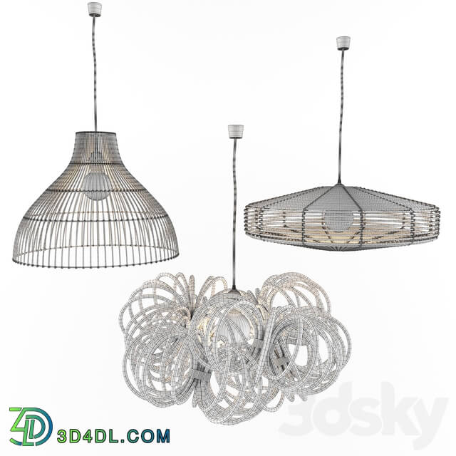 Chandelier - Natural Wicker Rattan Lamp Set 3