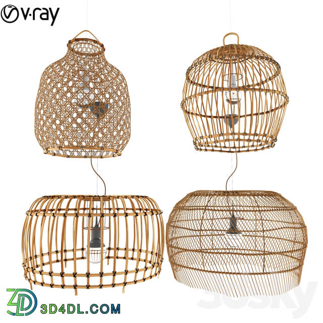 Chandelier - 4 Bamboo Hanging Lamp