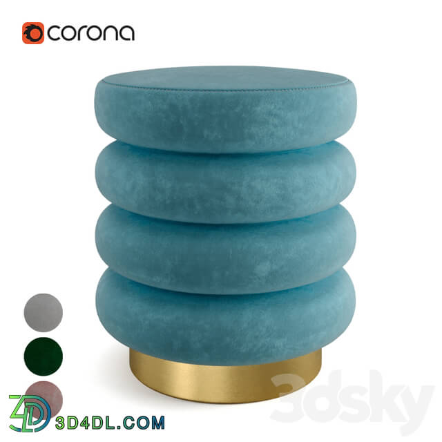Other soft seating - Textured Velvet Ottoman with Gold Finish Stainless Steel Base