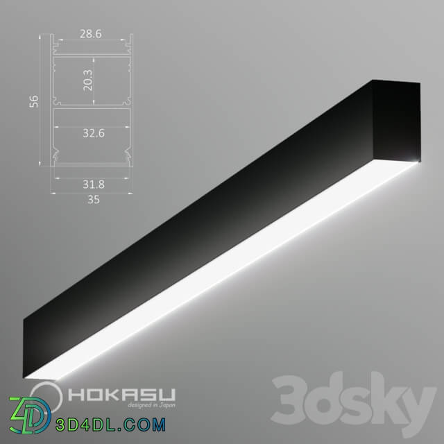 Surface mounted linear lamp HOKASU 35 56 black 
