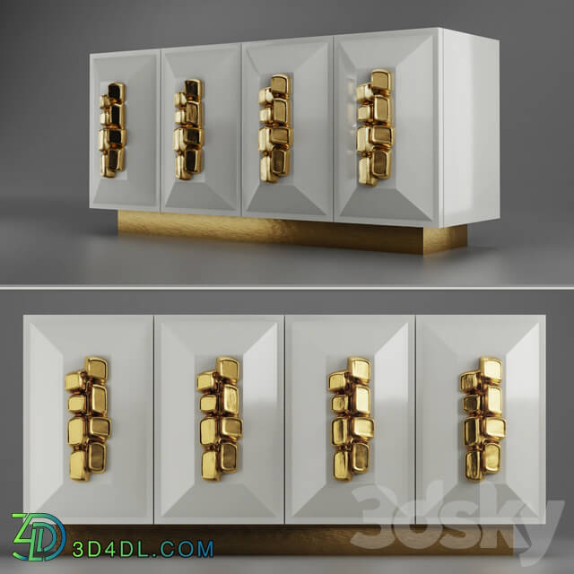 Sideboard _ Chest of drawer - FAUSTINE CREDENZA - Modern cream lacquer with gold handles