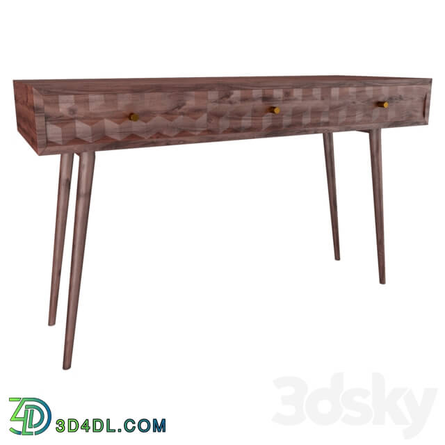 Console - Diamond Pattern Hand Carved Console Table with Three Drawers