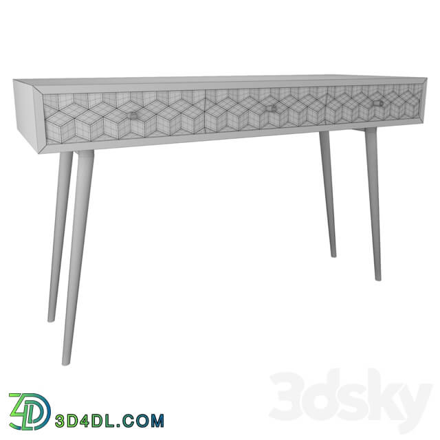 Console - Diamond Pattern Hand Carved Console Table with Three Drawers