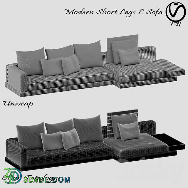 Sofa - Modern Short Legs L Sofa