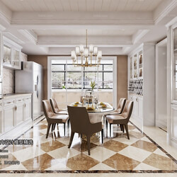 3D66 2018 Dining room kitchen American style E002 