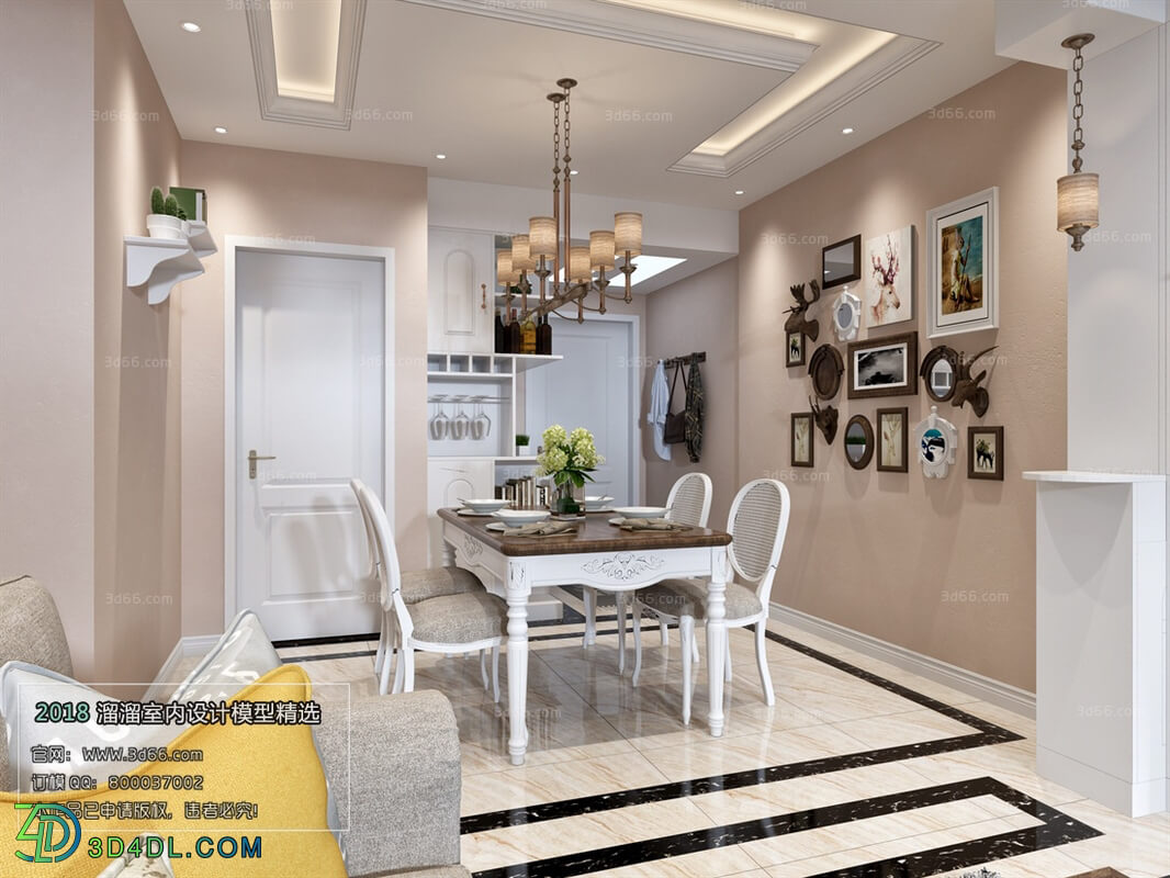 3D66 2018 Dining room kitchen American style E004
