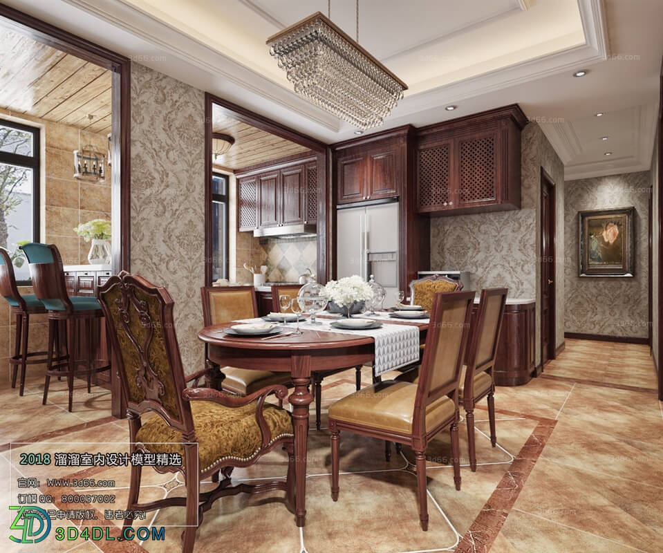 3D66 2018 Dining room kitchen American style E010