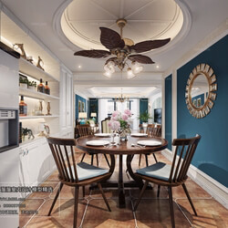 3D66 2018 Dining room kitchen American style E011 