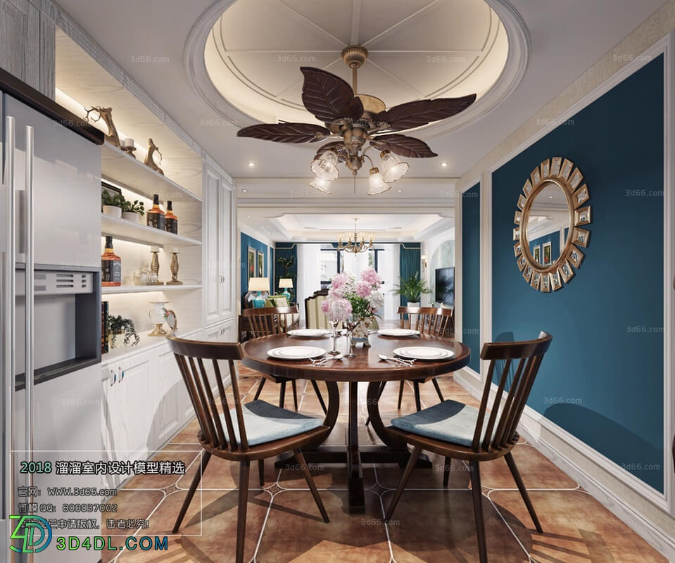 3D66 2018 Dining room kitchen American style E011