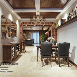 3D66 2018 Dining room kitchen American style E013 