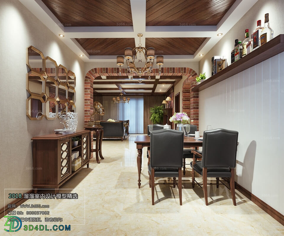 3D66 2018 Dining room kitchen American style E013