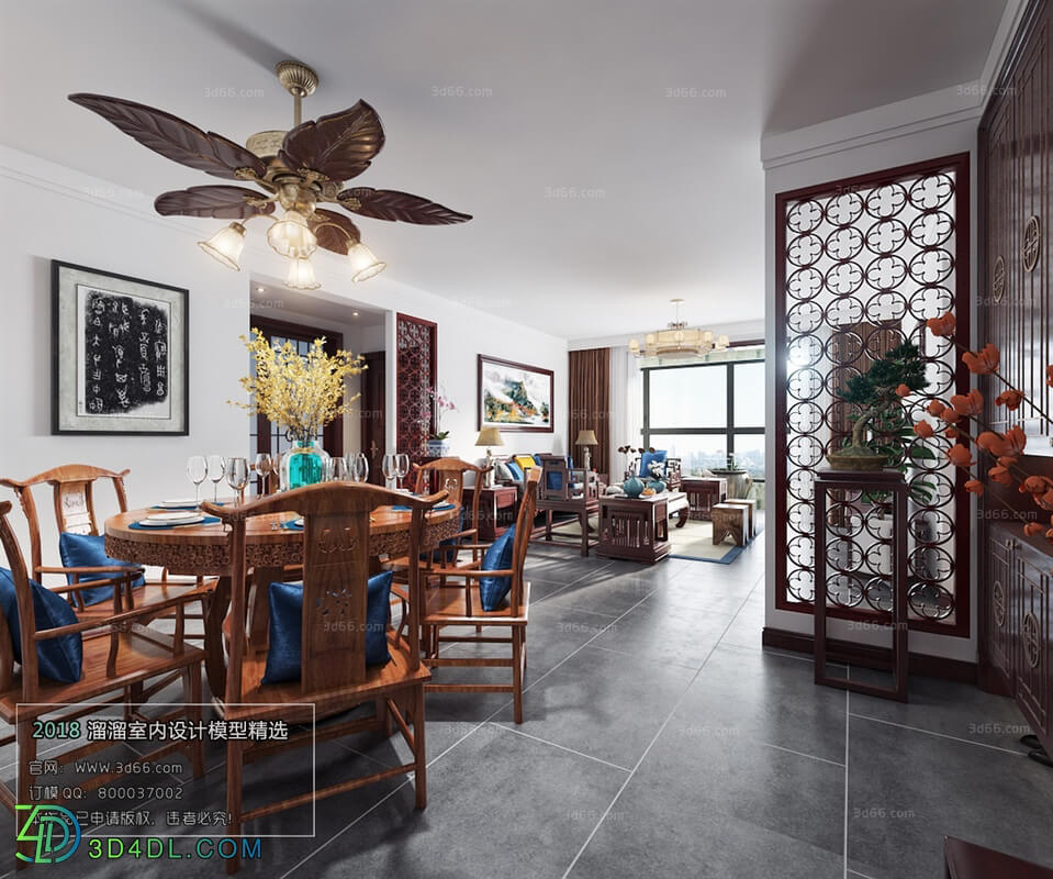 3D66 2018 Dining room kitchen Chinese style C021