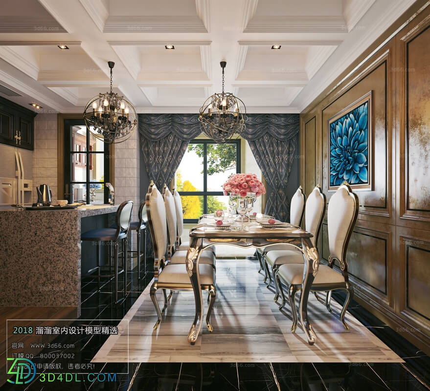 3D66 2018 Dining room kitchen European style D004