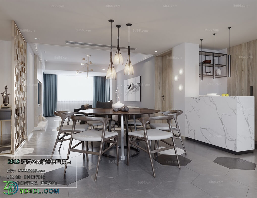 3D66 2018 Dining room kitchen Nordic style M017