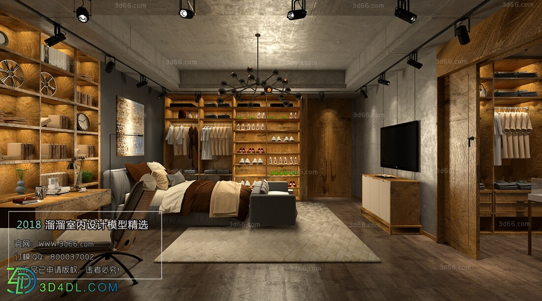 3D66 2018 bedroom Industrial style H004