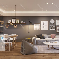 3D66 2019 Living room Nordic style M001 