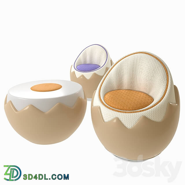 Arm chair - Egg chair and table