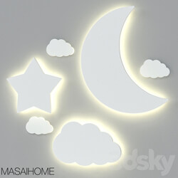 Wall light - Children__39_s lamps with front illumination _Moon_ star and cloud_ MASAIHOME 