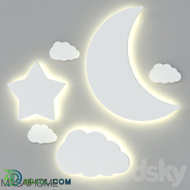 Wall light - Children__39_s lamps with front illumination _Moon_ star and cloud_ MASAIHOME
