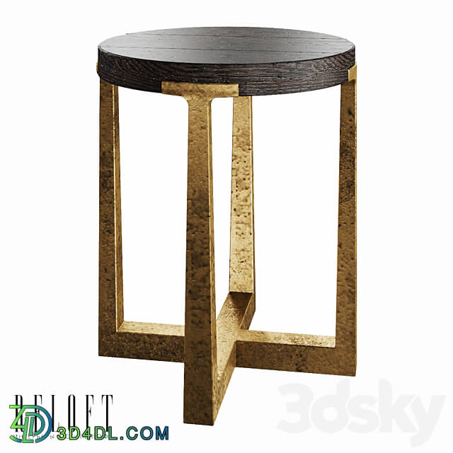 Table - Round side table T-BRACE in oak wood with metal legs