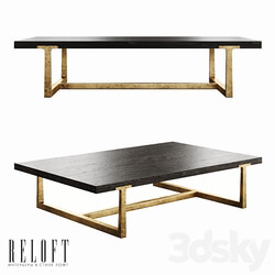Table - Rectangular coffee table T-BRACE in oak wood with metal legs 