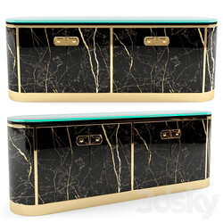 Sideboard _ Chest of drawer - Lacquer and Brass Console Sideboard by Mastercraft 
