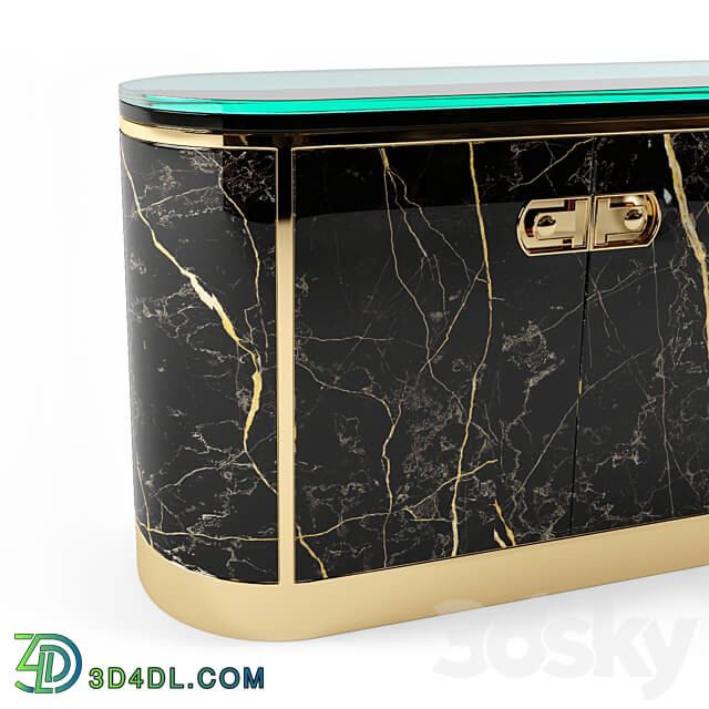 Sideboard _ Chest of drawer - Lacquer and Brass Console Sideboard by Mastercraft