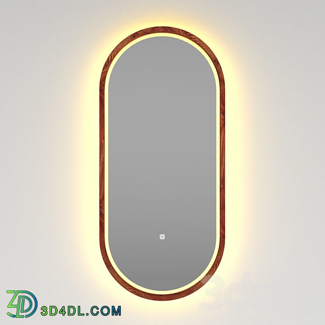 Oval mirror in a thin wooden frame Ash Capsule Light