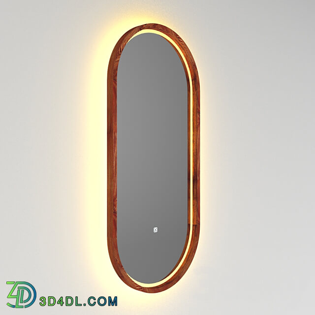 Oval mirror in a thin wooden frame Ash Capsule Light