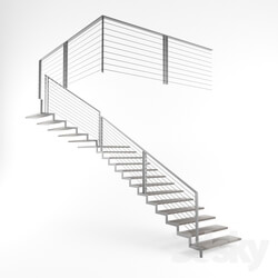 Staircase - Modern Wooden Staircase with Metal Handrail 