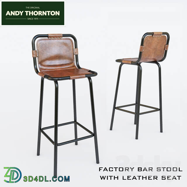 Chair - FACTORY BAR STOOL WITH LEATHER SEAT