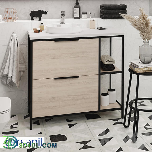  А63012 Cabinet under the sink floor BOSQUET 80 for CREA 50 oak