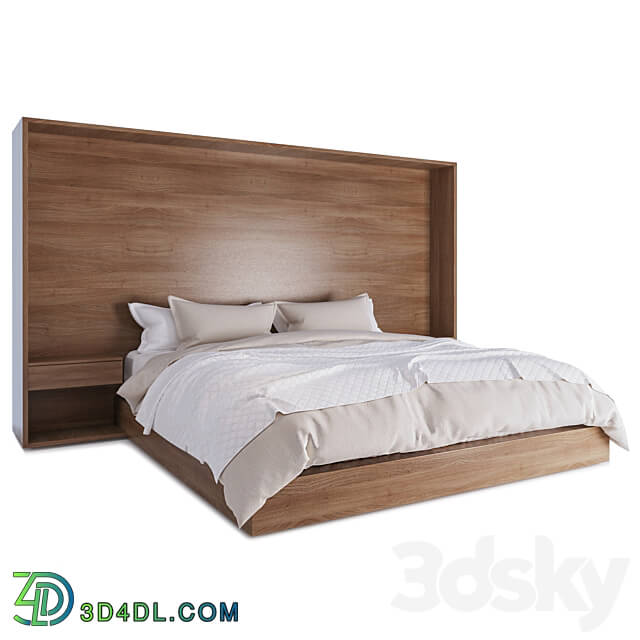 Bed - Bed with wooden headboard