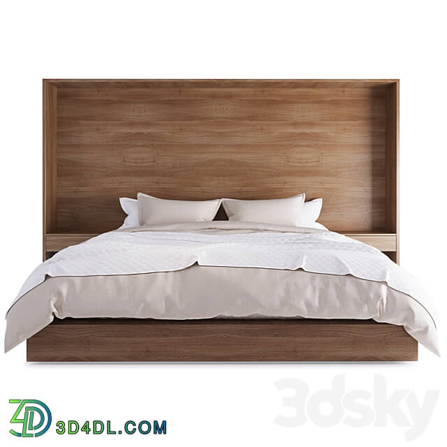 Bed - Bed with wooden headboard