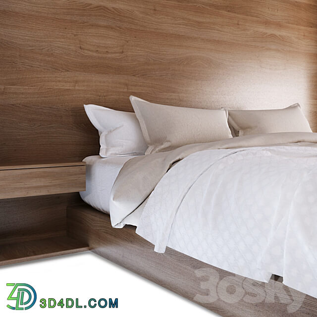 Bed - Bed with wooden headboard