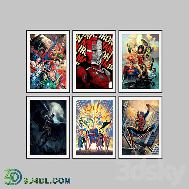 Marvel and DC poster set 3D Models