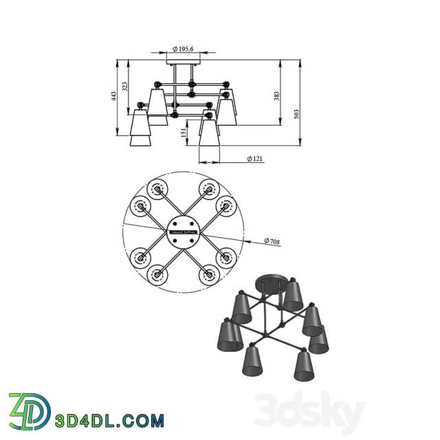 Pendant light Chandelier Sia V8 art. 24867 by Pikartlights