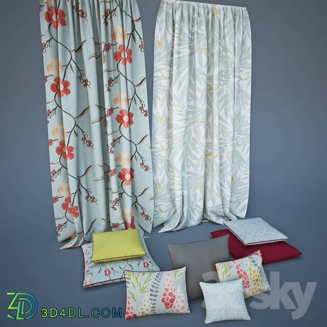 Pillows and curtains with fabrics Harlequin