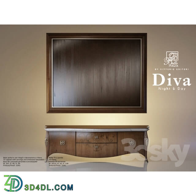 Sideboard Chest of drawer Base and foundation TV with carved details and applique