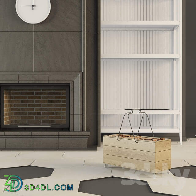 Modern fireplace and shelves