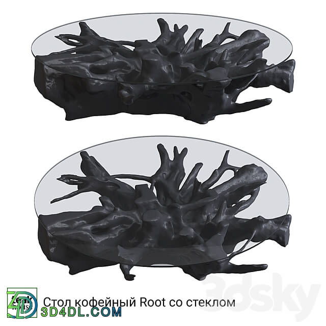 Root coffee table with glass