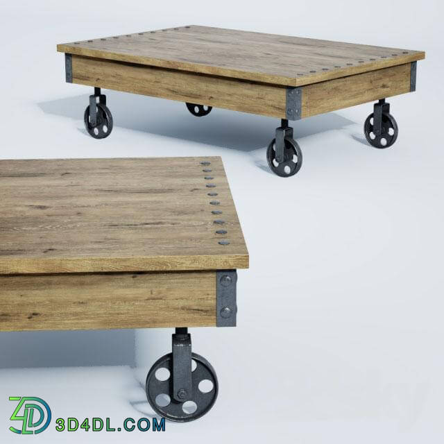 Timbergirl Reclaimed Wood Industrial Cart Wheels Coffee Table