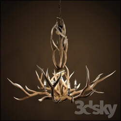 RH Adirondack Antler 6 Arm Chandelier 